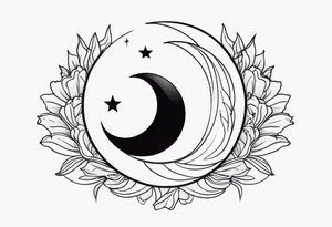 Sun and crescent moon with vintage line along with yin yang. tattoo idea