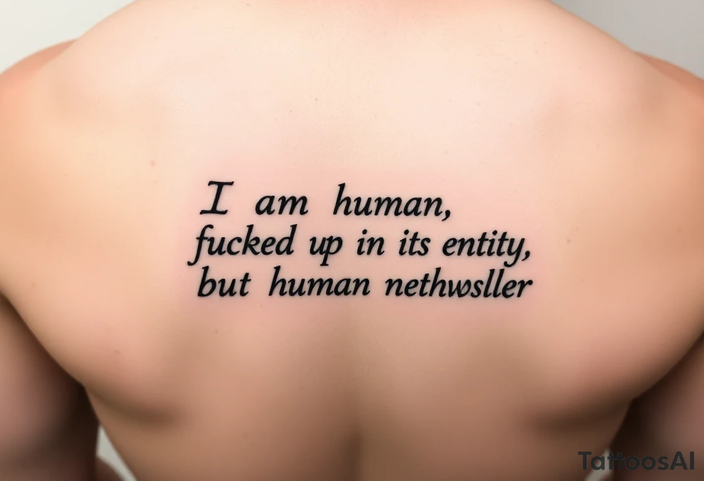 A semicolon made of the words "I am human, fucked up in my entirety, but human nonetheless." tattoo idea