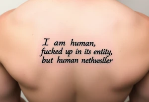 A semicolon made of the words "I am human, fucked up in my entirety, but human nonetheless." tattoo idea