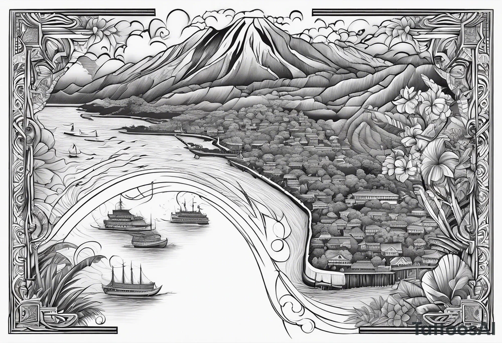 big island of hawaii map in polynesian style tattoo idea