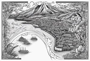 big island of hawaii map in polynesian style tattoo idea