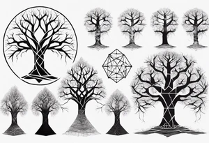 Tree with no leaves with it's main trunk main of DNA with geometic work on sides tattoo idea