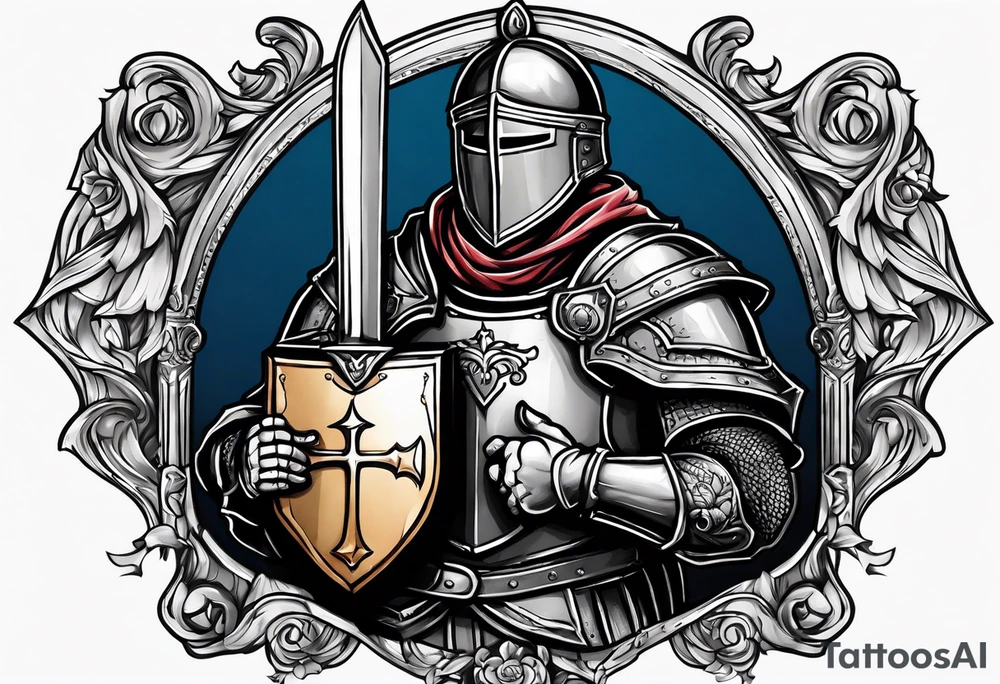 a knight holding the bible as a shield tattoo idea