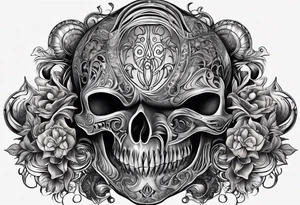 H.R. Giger skulls, water flow shapes, geometric shapes, flowers tattoo idea