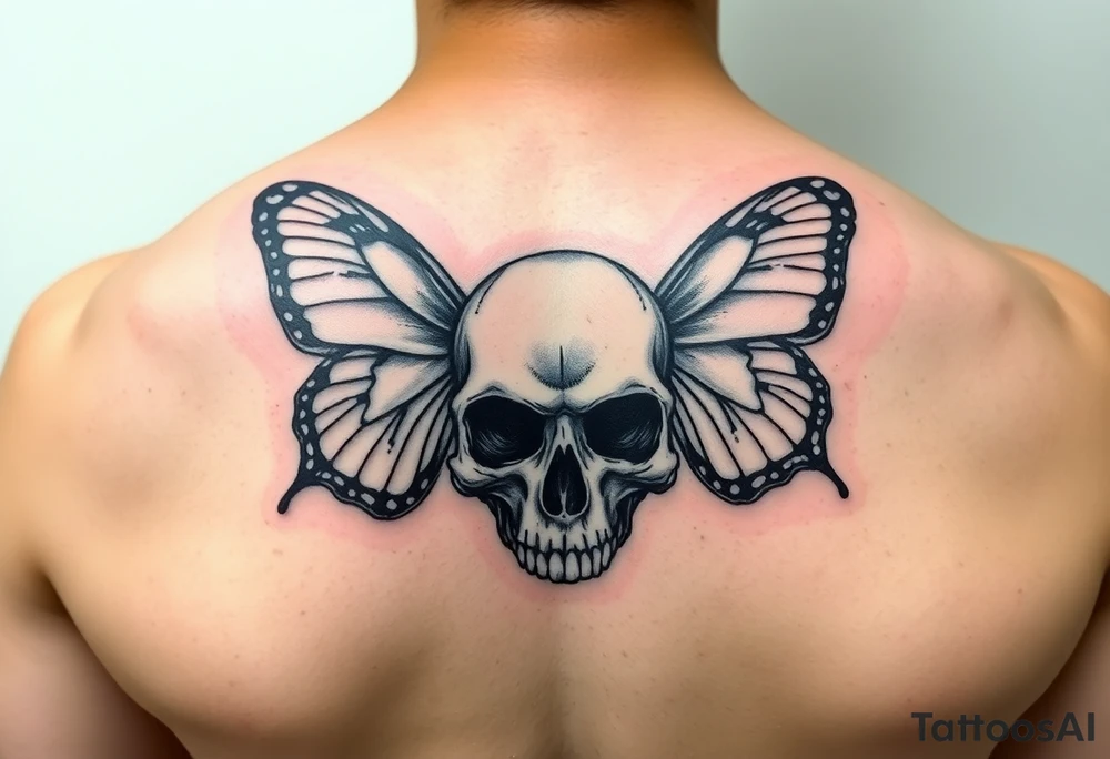 Butterfly side ways on a skull tattoo idea