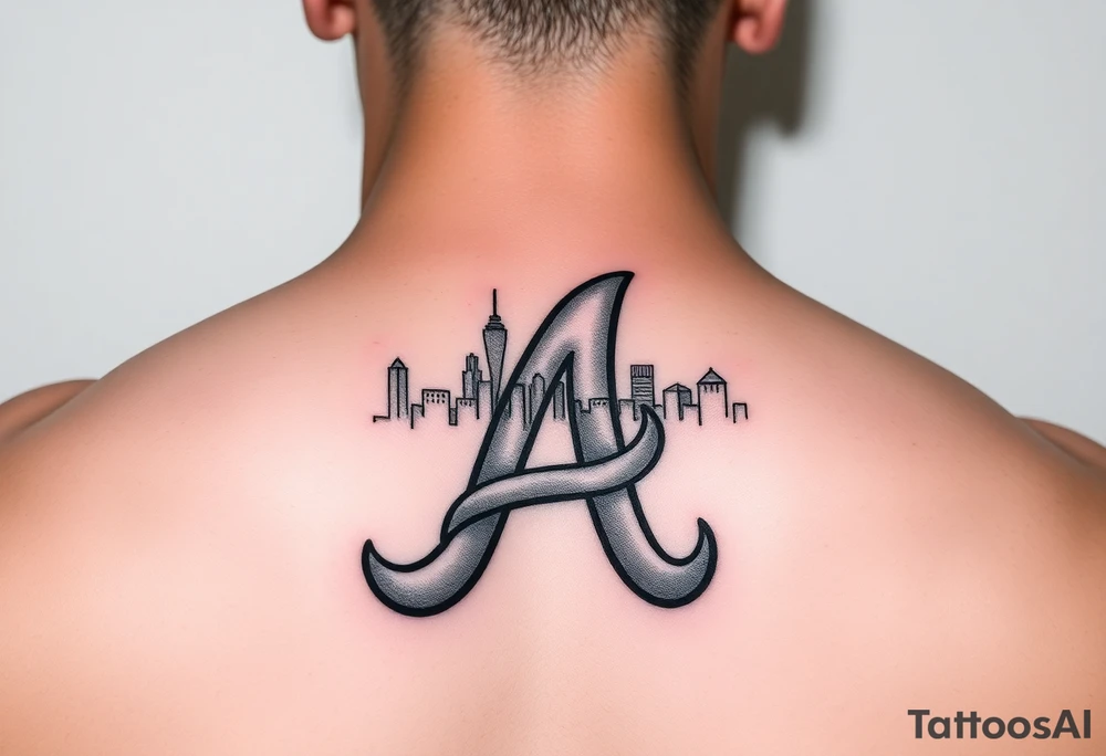 A piece of the Atlanta skyline in the back of the Atlanta Braves letter logo “A” tattoo idea