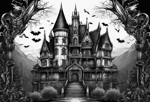 Vampire castle with bats tattoo idea