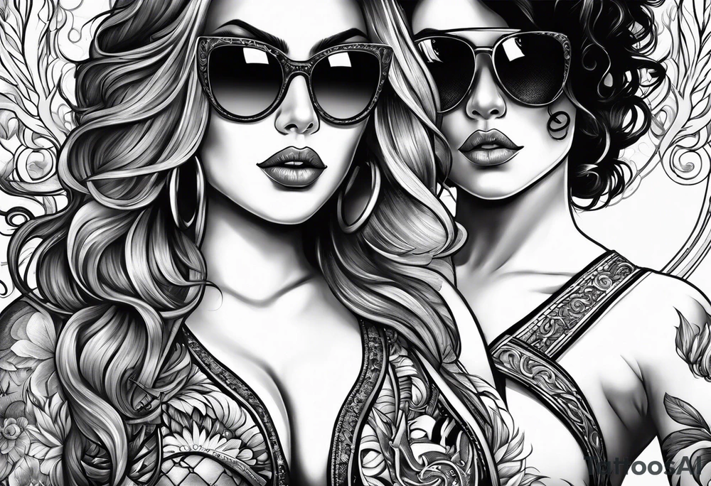 woman with big titts and a capricorn with sunglasses tattoo idea