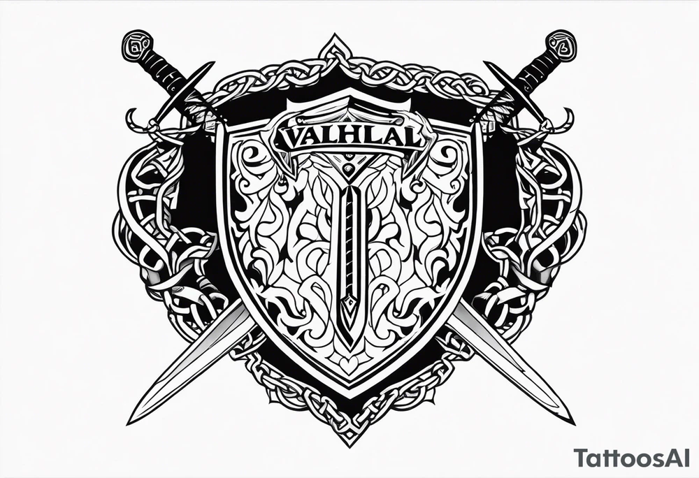 Valhalla sword fire chains shield tattoo idea
