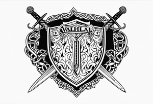 Valhalla sword  fire chains shield tattoo idea