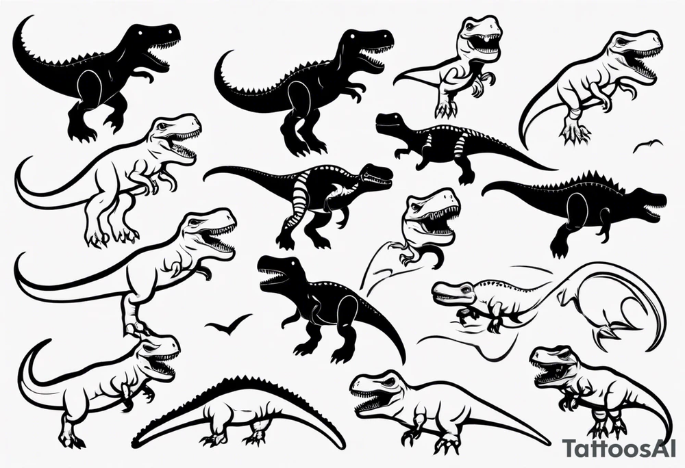 silly happy t rex swimming tattoo idea