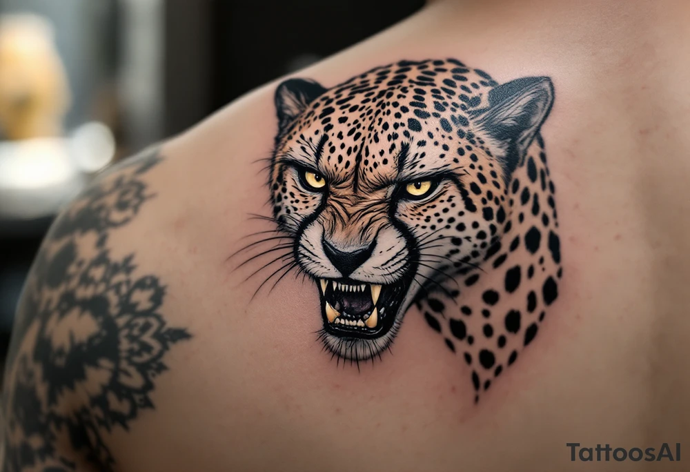 angry cheetah tattoo idea