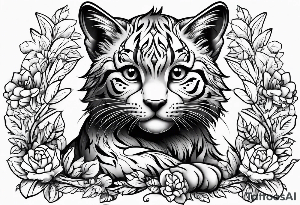 Young wildCat cub blank background tattoo idea