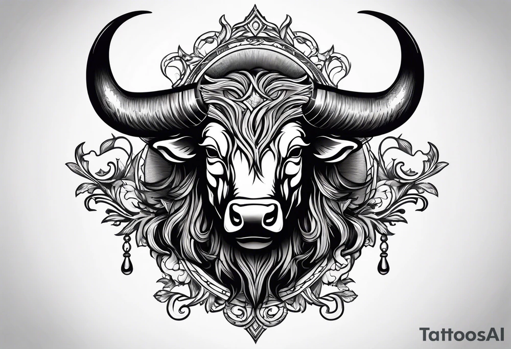 Evil, scary bull with horns surrounded my fill work for back tattoo tattoo idea