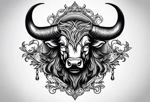 Evil, scary bull with horns surrounded my fill work for back tattoo tattoo idea