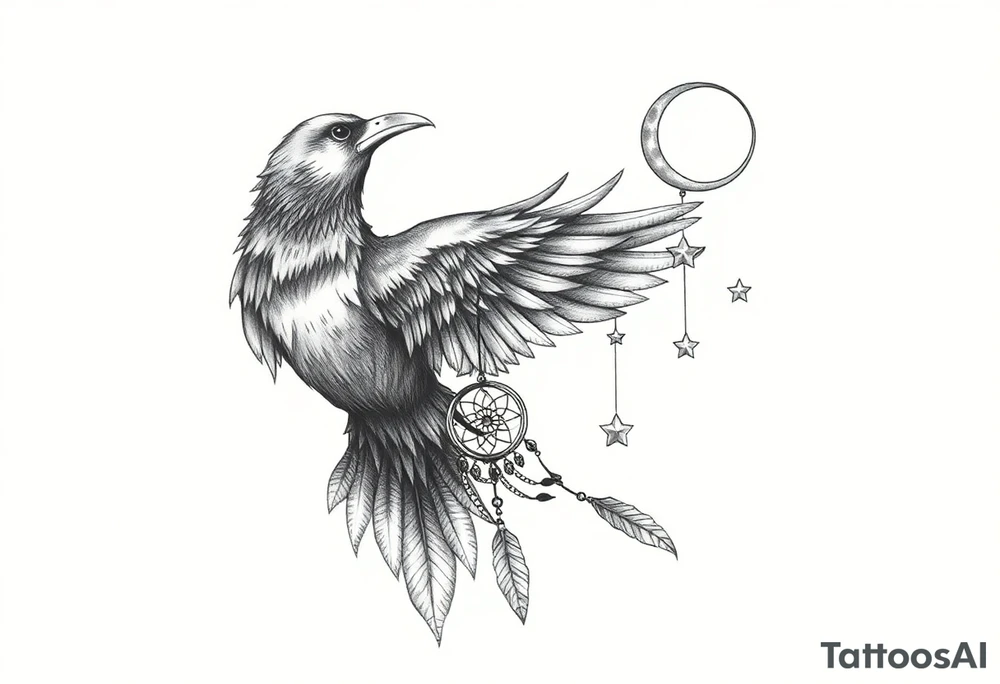 Raven dream catcher milky way moon shooting star tattoo idea