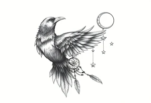 Raven dream catcher milky way moon shooting star tattoo idea