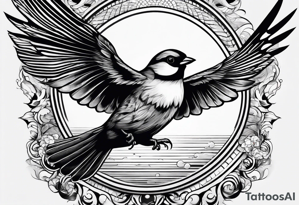 one flying 
sparrow, sunrays, tattoo idea