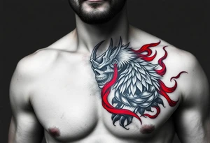 Warrior black and red on left chest male tattoo idea