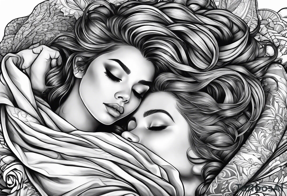 girl sleeping in fabric of reality blanket tattoo idea