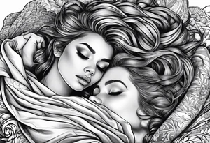 girl sleeping in fabric of reality blanket tattoo idea