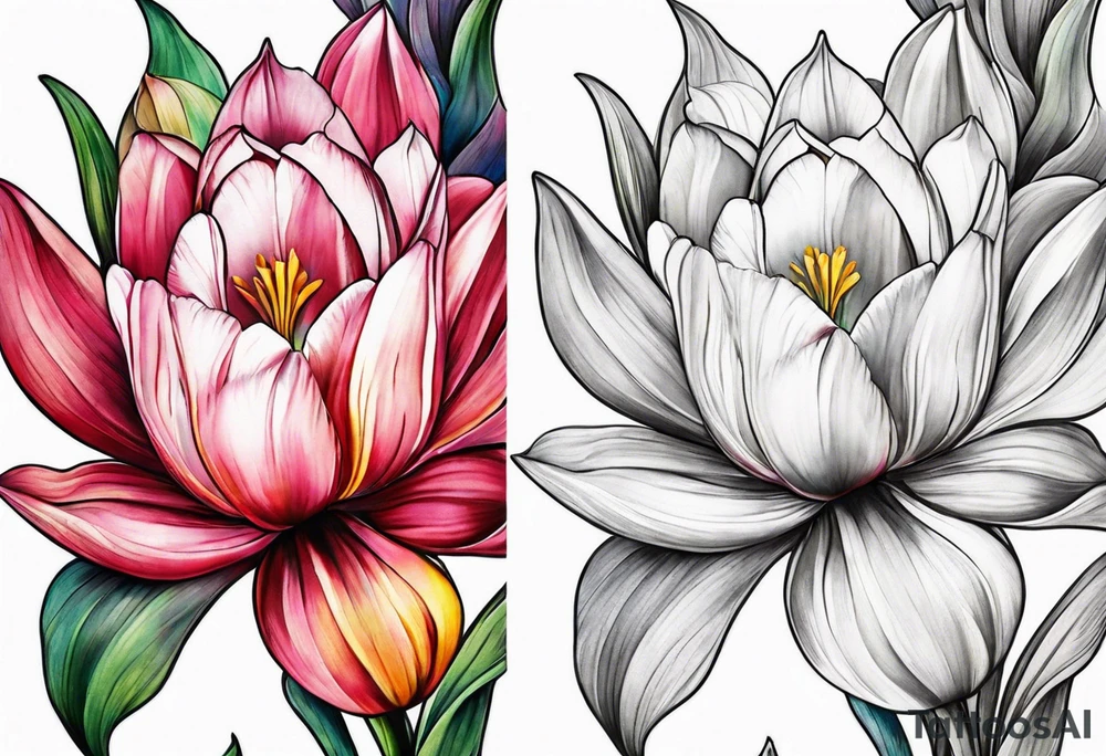Tulips and water lilies tattoo idea