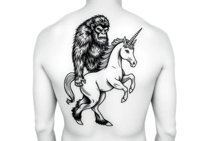 Bigfoot wearing a unicorn tube full leg piece tattoo idea