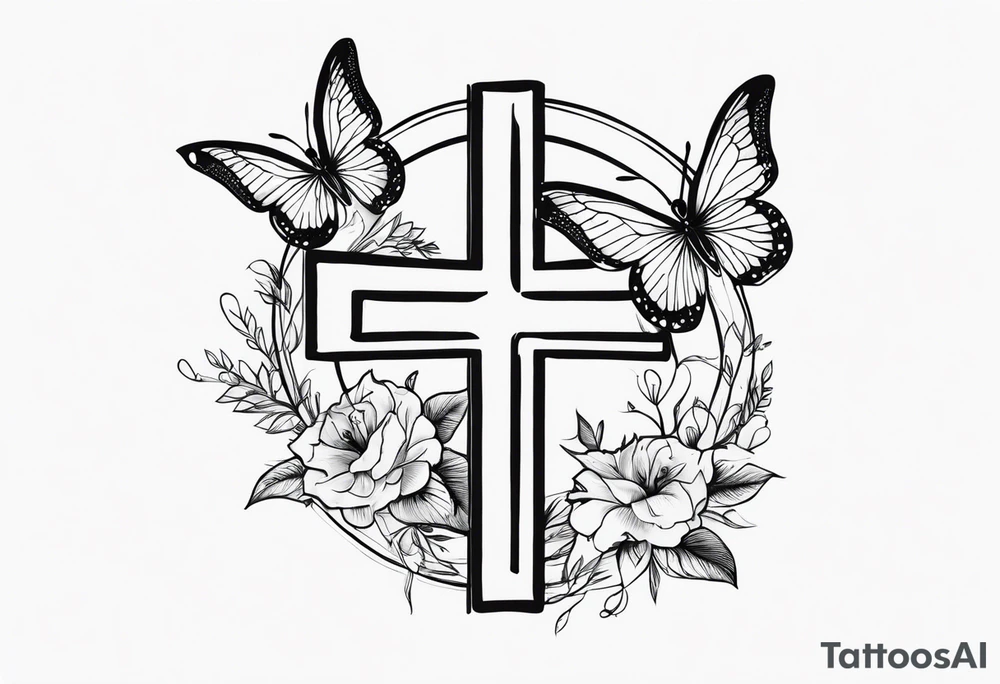 Capricorn sign and butterflies with a cross sleeve tattoo idea