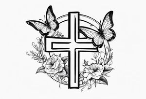 Capricorn sign and butterflies with a cross sleeve tattoo idea