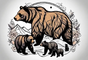 momma bear with 3 cubs tattoo idea