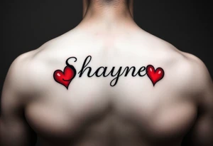 Shayne written with red hearts simple yet beautiful on chest tattoo idea