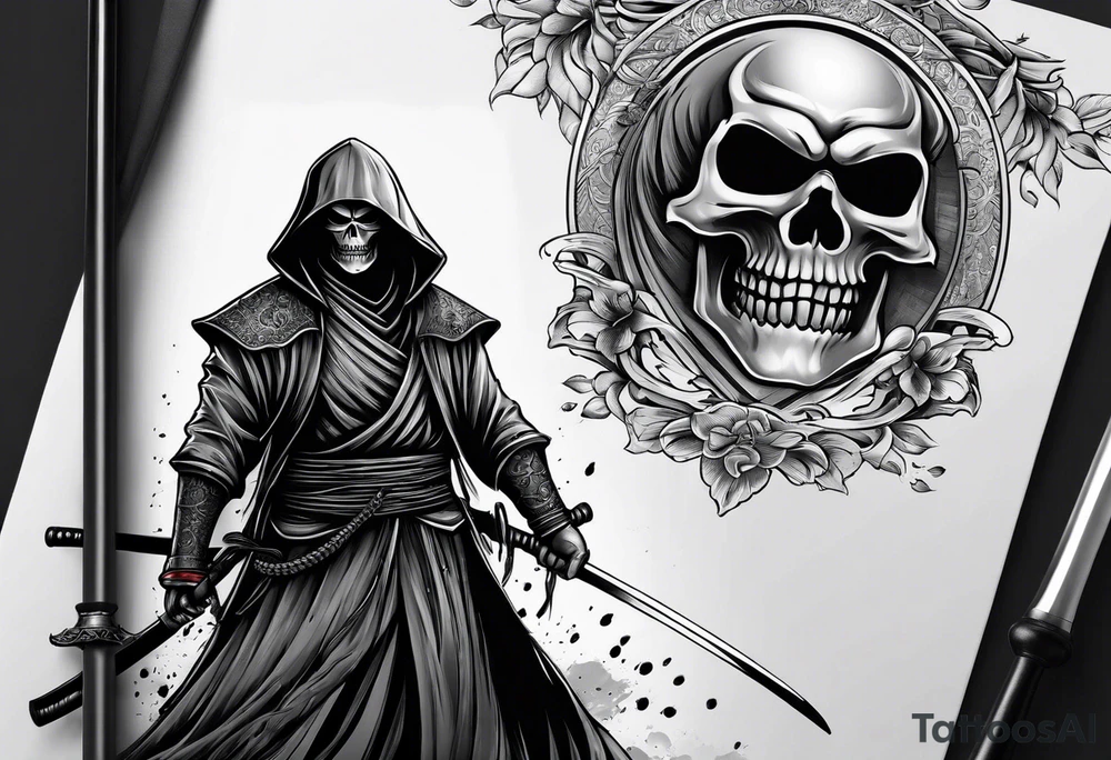 katana with grim reaper tattoo idea