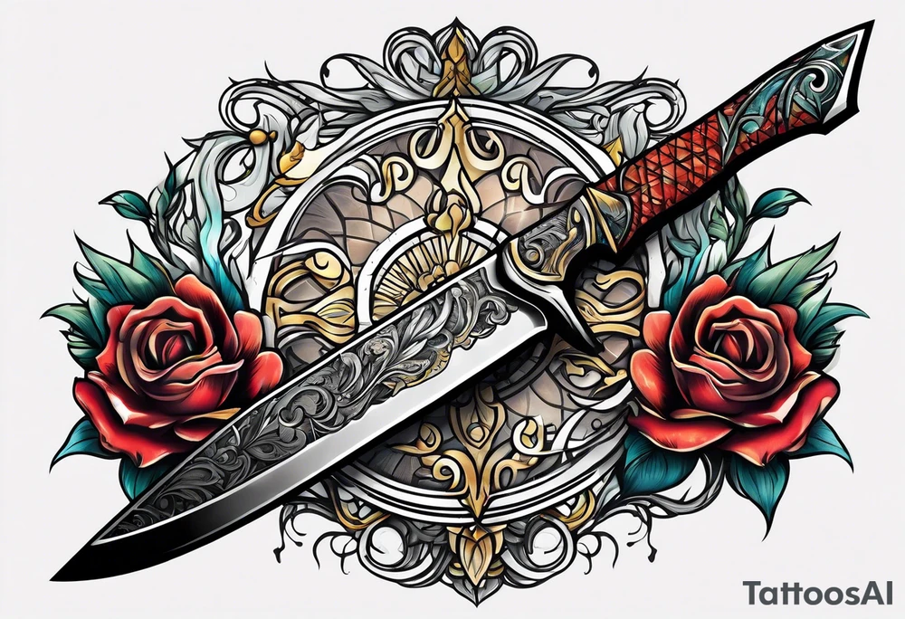 knife with hand on the blade tattoo idea
