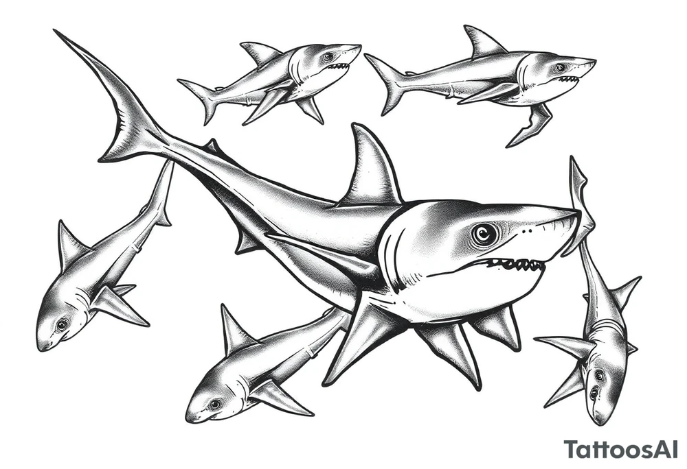school of sharks from an above view tattoo idea