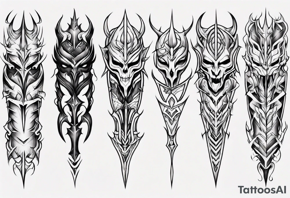 Demonic leg armor symmetrical tattoo idea