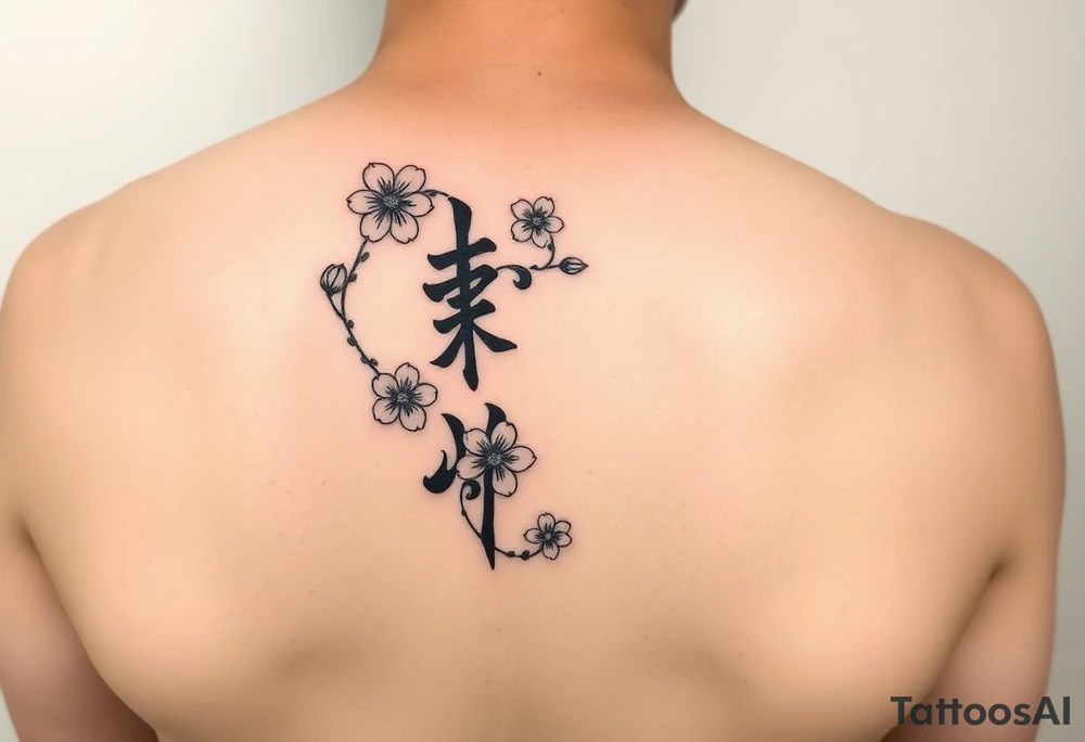 im putting this on the side of my forearm. can you sketch this vertically "猿も木から落ちる" and draw some cherry blossoms intertwining or vines. Can you also make a version where theres a cherry blossom in one corner and another one in another corner. show all the characters tattoo idea