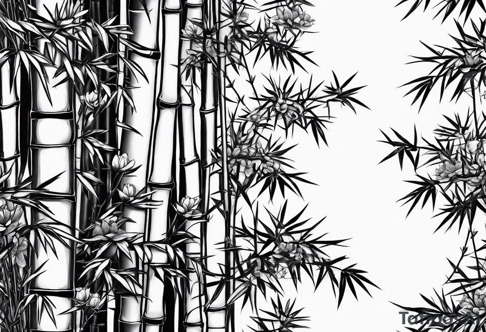 bamboo with cherry blossum tree behind it tattoo idea