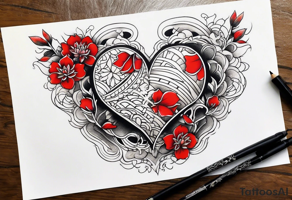 broken heart fine 
line tattoo idea