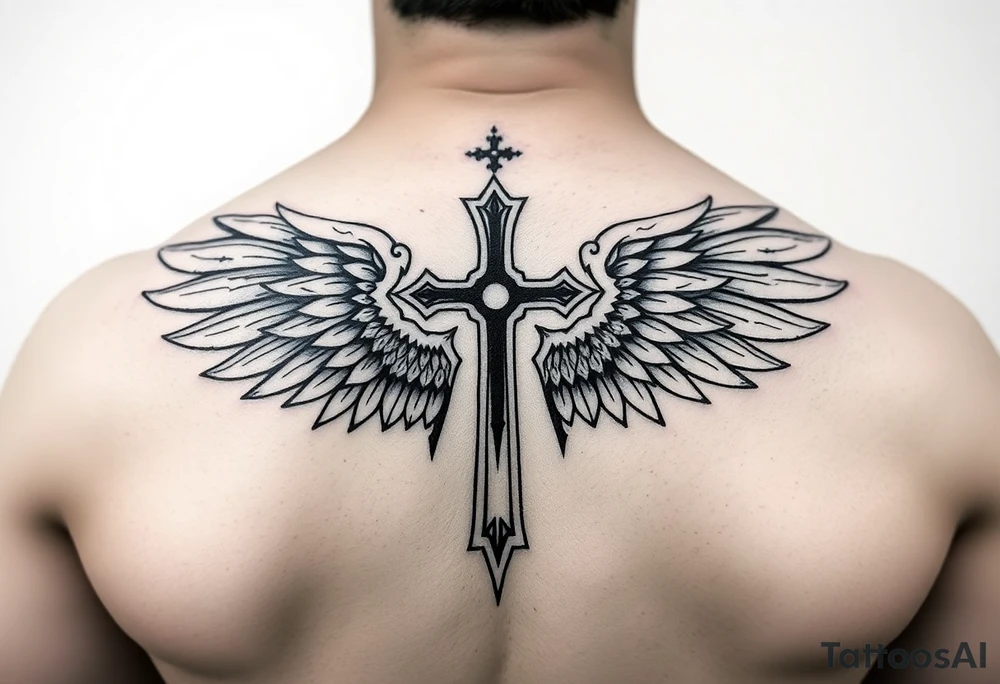 shoulder templar cross angel wings mystical tribal background tattoo idea