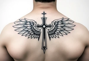 shoulder templar cross angel wings mystical tribal background tattoo idea