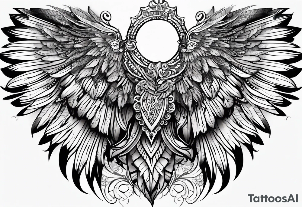 wings with filigree and african tribal patterns for a sleeve tattoo idea