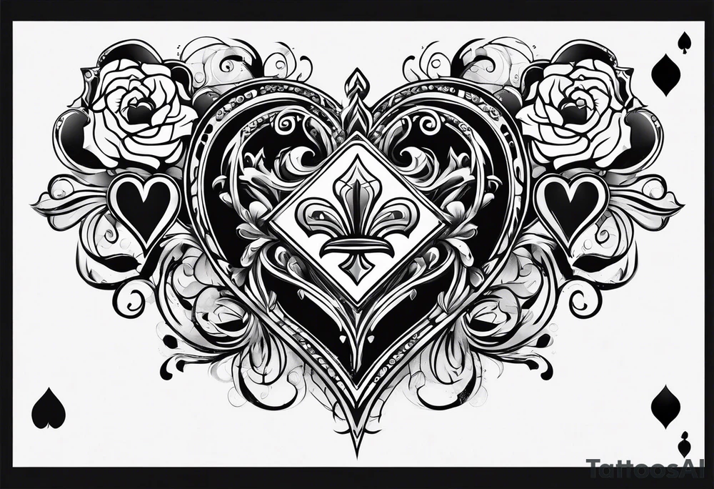 royal flush of hearts tattoo idea