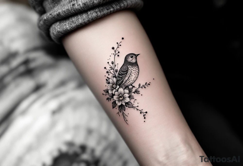Bird with flowers tattoo idea