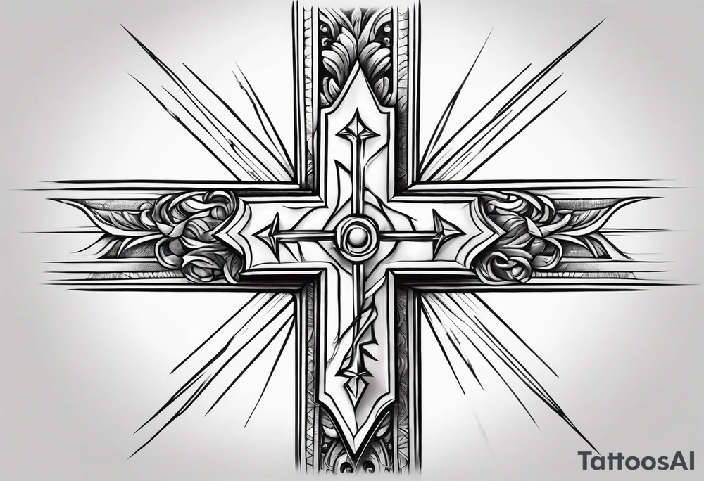 Cross with a lightning bolt forearm tattoo idea