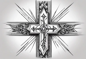 Cross with a lightning bolt forearm tattoo idea