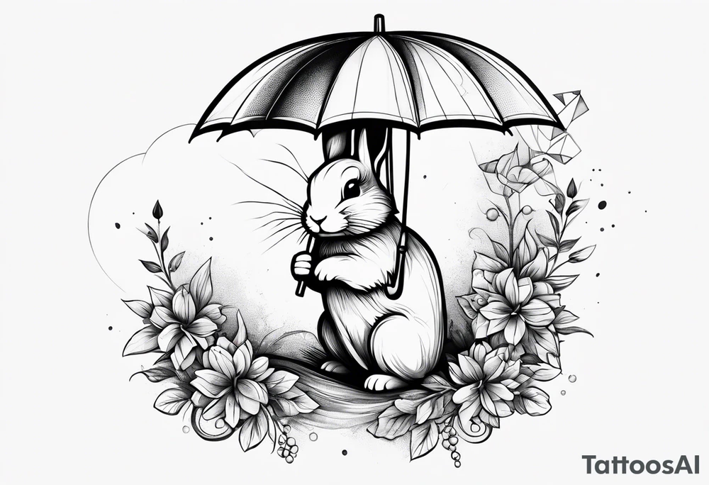 Wounded bunny with an umbrella with a bow on it tattoo idea
