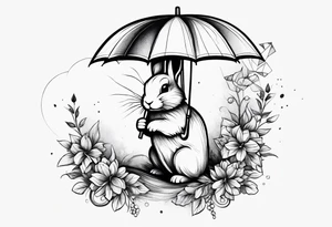Wounded bunny with an umbrella with a bow on it tattoo idea
