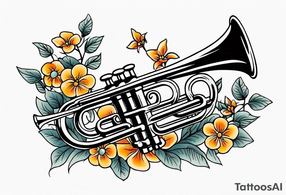 trumpets

vintage tattoo style old school traditional bold color simple with flowers surrounded tattoo idea