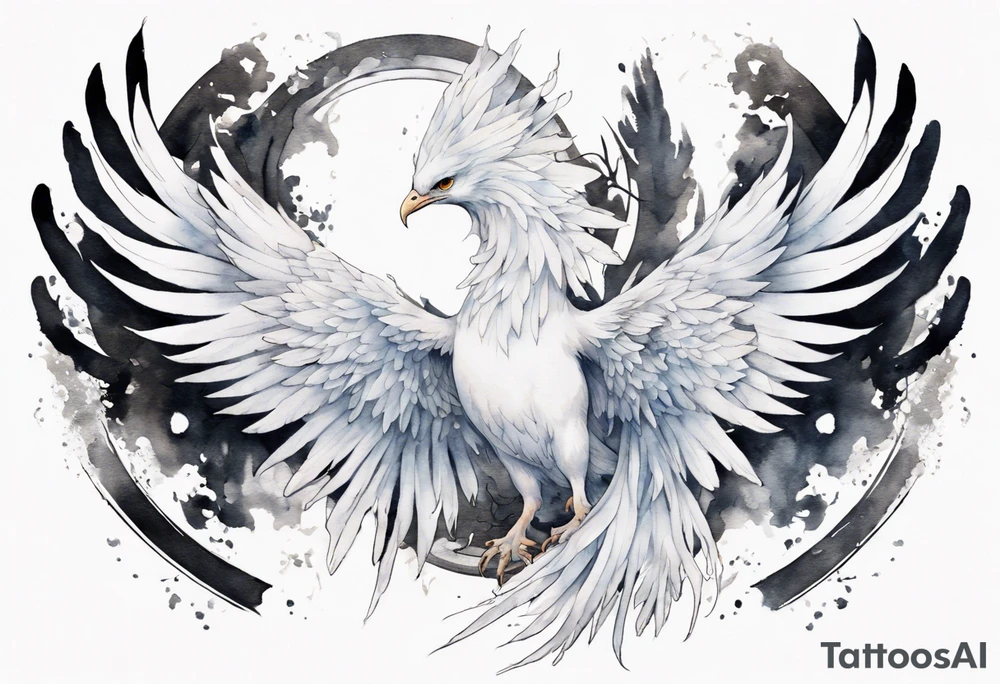 a white phoenix wearing iron halo tattoo idea