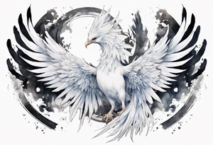 a white phoenix wearing iron halo tattoo idea